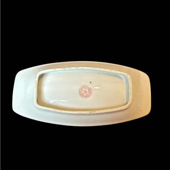 Lusterware Dish with Cherry Blossoms on Blue and Peach background. (F) - Picture 3 of 4